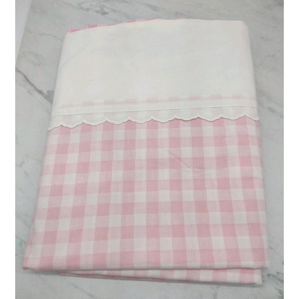 Vintage UTICA Twin Flat Sheet Pink Checkered Gingham  Blend USA MCM Retro